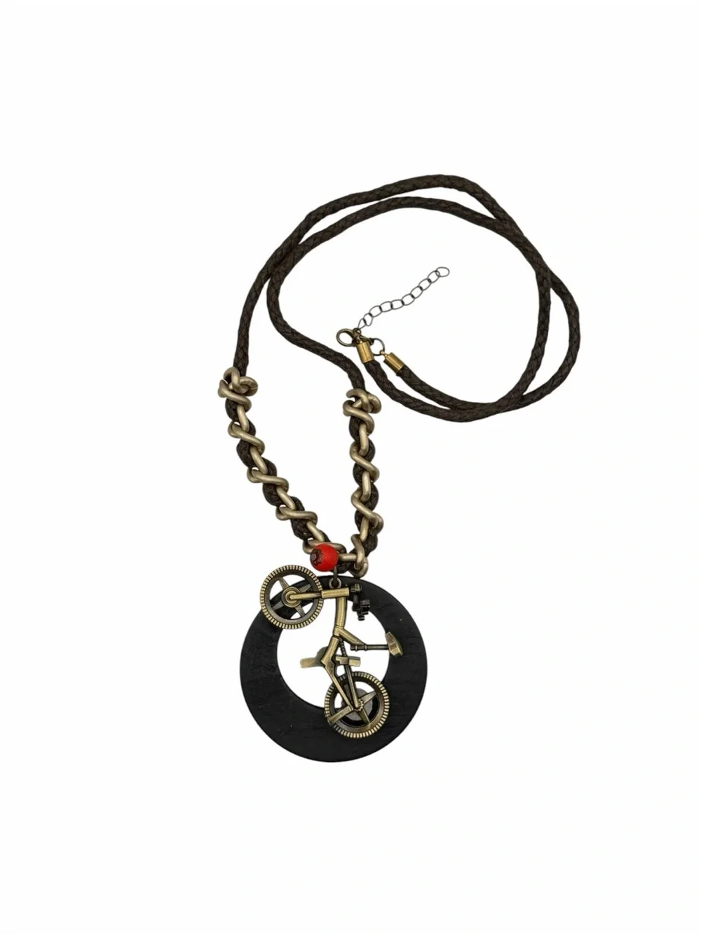 Bicycle Pendant Necklace Black Wood Rope Chain Boho Statement Jewelry New